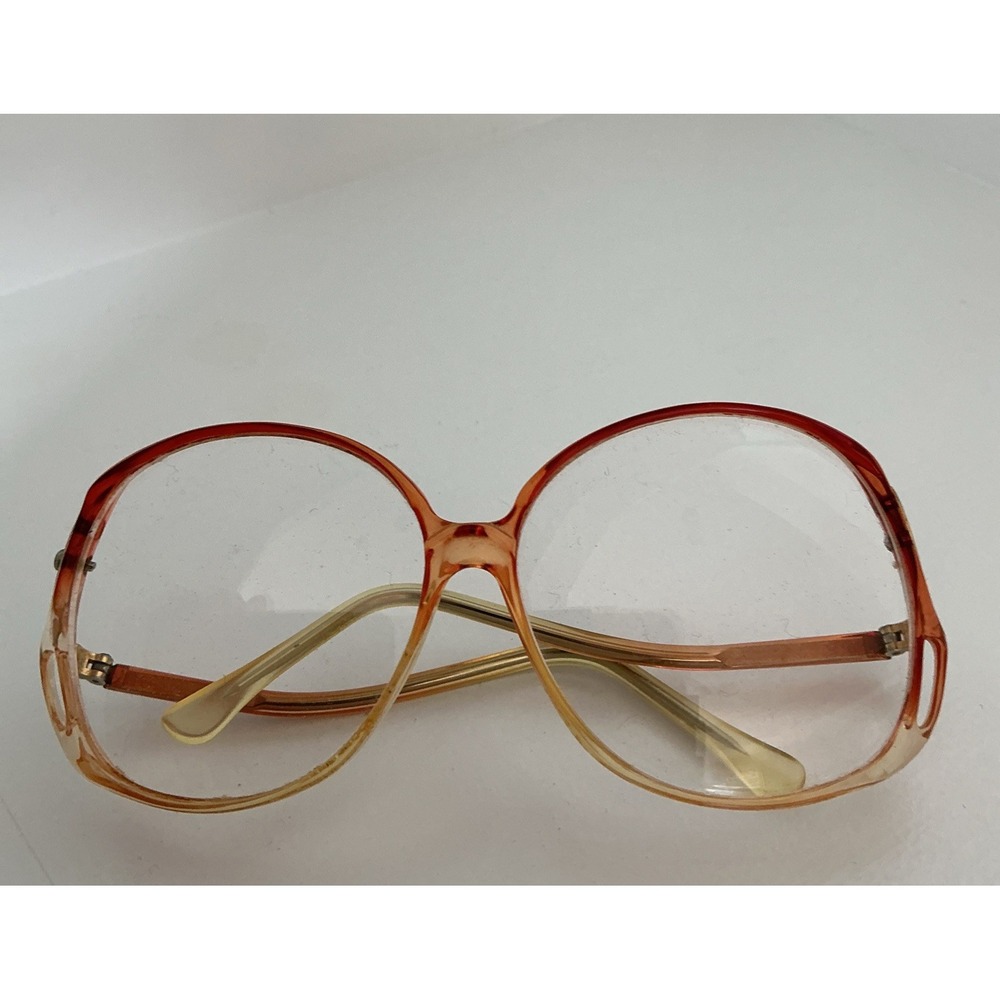 VTG 70s 80s Oversized Drop Arm Butterfly Eyeglasses Frames Two-Tone Amber Retro